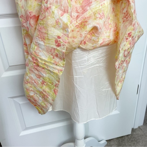 Ann Taylor Womens Pink Yellow Floral 100% Linen Knee Length Sundress Y2K Style - Picture 3 of 9